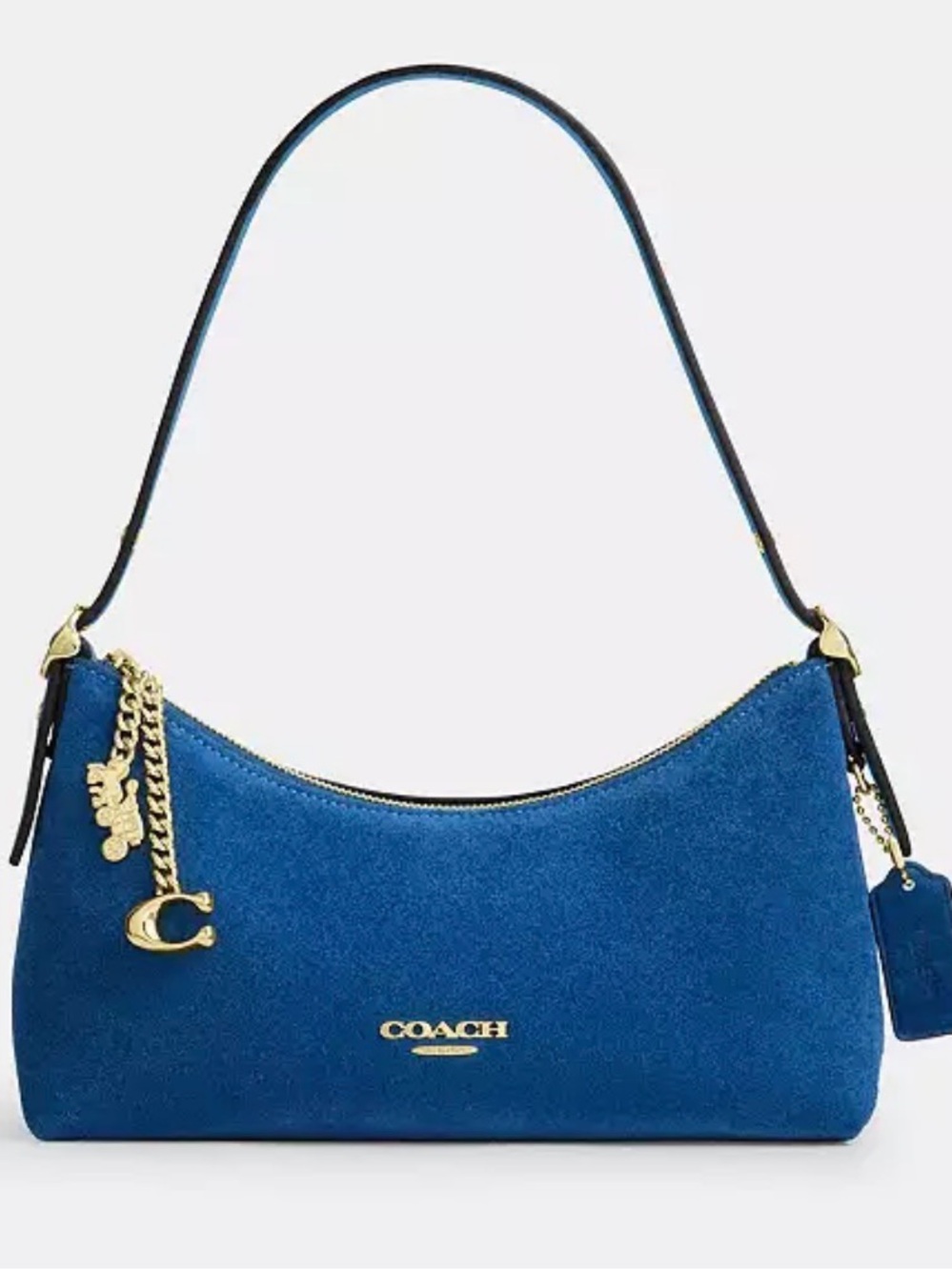 💙💛COACH NWT Emeilia Blue Suede Shoulder Bag with Gold Charm & Hardware